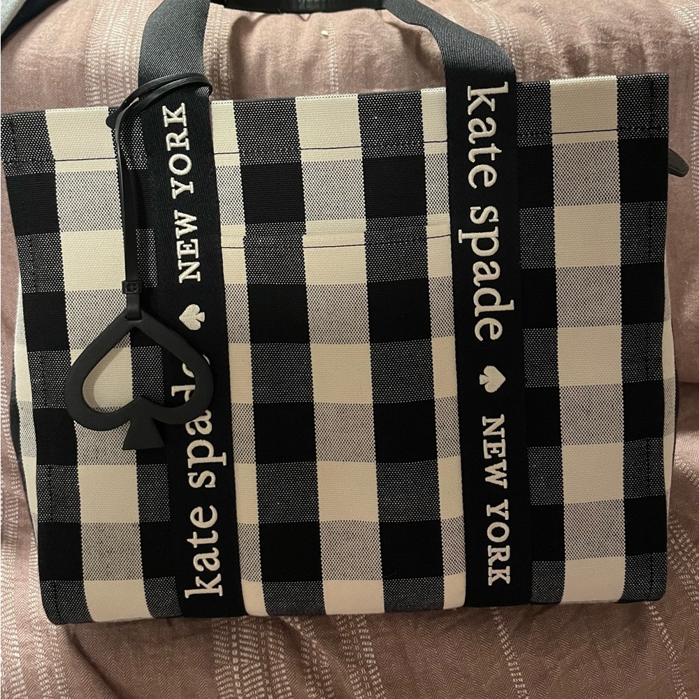 Kate Spade Plaid Black and Cream Tote